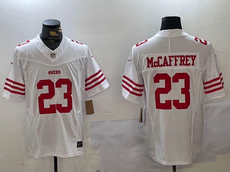 Men San Francisco 49ers #23 Mccaffrey White Three generations 2024 Nike Vapor Limited NFL Jersey style 5